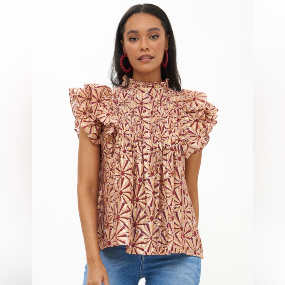Oliphant Pintuck Ruffle Top, in Roman Wine